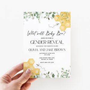 Bee Gender Reveal Invitation, What Will It Bee Gender Reveal, Honey Bee Invitation, Gender Reveal Bee Invite, Bee Theme Invitation Template