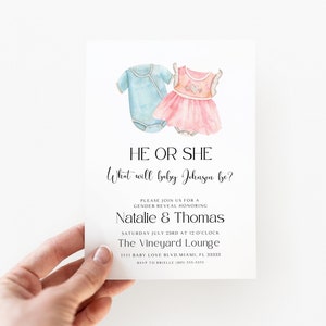 Boho Baby Clothes Gender Reveal Invitation, Clothesline Gender Reveal Party Invite, Editable Template, DIGITAL DOWNLOAD