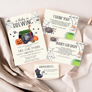 A Baby is Brewing Baby Shower Invitation, Halloween Baby Shower Bundle, Spooky Baby Shower Invite, Halloween Baby Shower Invitation Set