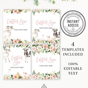 Farm Baby Shower Custom Sign Templates, Pink Farm Baby Shower Girl Custom Sign, Welcome Sign, Printable, Girl Farm Decor, Instant Download