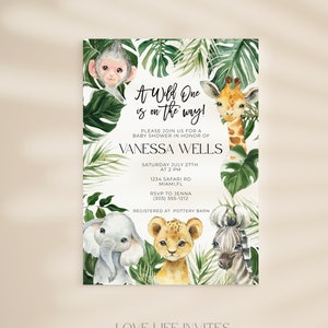 Safari Baby Shower Invitation, Jungle Baby Shower Invitation, Safari Animals Baby Shower Invite, Safari Invitation, Wild One Baby Shower Boy