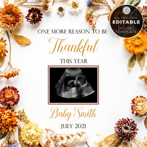 Thanksgiving Pregnancy Announcement Digital, Baby Announcement, Social Media Reveal