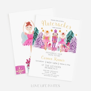 Pink Nutcracker Ballerina Baby Shower Invitation Nutcracker Shower Invite Sugar Plum Fairy Baby Shower Winter Baby Shower Christmas Baby