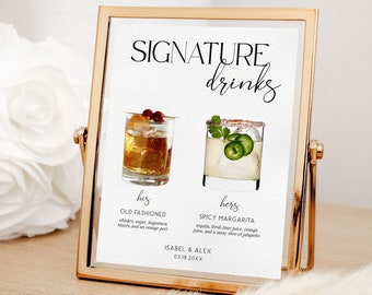 Modern Wedding Signature Drinks Menu, Cocktail Bar Sign template, Minimalist Wedding Bar Menu Sign, His and Hers Bar Sign, Printable Wedding
