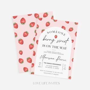 Strawberry Baby Shower Invitation Template, Berry Sweet Baby on the Way Invite, Berry Sweet Invitation, Printable Invite, Shower Evite