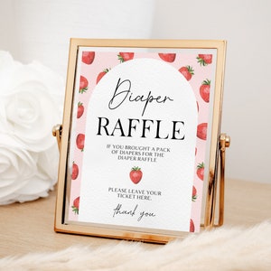 Fraise Diaper Raffle Sign, Berry Sweet Baby Shower Diaper Raffle Poster, Strawberry Baby Shower Decor Girl, Imprimable, Téléchargement immédiat