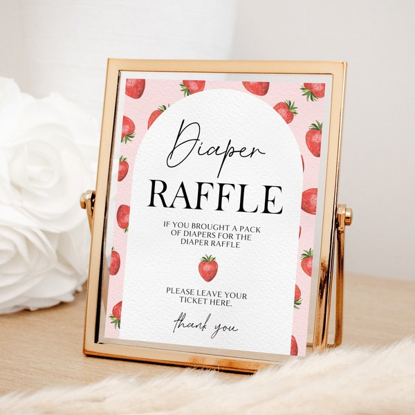 Strawberry Diaper Raffle Sign, Berry Sweet Baby Shower Diaper Raffle Poster, Strawberry Baby Shower Decor Girl, Printable, Instant Download