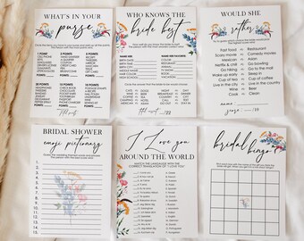 Bridal Shower Game Bundle, Wildflower Bridal Shower Games, Floral Spring Bridal Shower Game Set, Editable Bridal Shower Game Template