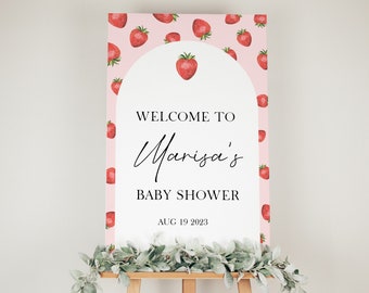 Strawberry Baby Shower Welcome Sign Template, Berry Sweet Baby Editable Welcome Signage, Printable Welcome Sign, Berry Sweet Welcome Sign