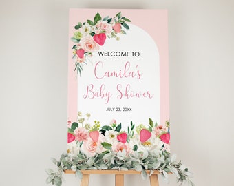 Strawberry Baby Shower Welcome Sign Template, Berry Sweet Baby Editable Welcome Signage, Printable Welcome Sign, Berry Sweet Welcome Sign