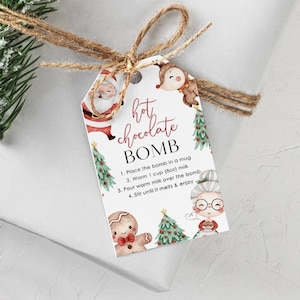 Hot Cocoa Gift Tag EDITABLE, Santa Christmas Hot Chocolate Gift Tag Printable, Holiday Hot Cocoa Mix, Hot Cocoa Bomb Tag, Christmas Cocoa