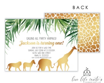 safari birthday invitation gold safari party jungle birthday etsy
