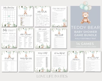 Teddy Bear Baby Shower Games Bundle, Boy Baby Shower Game Bundle, Bingo, Price is right, Bear Printable Baby Games Bundle, Instant Download