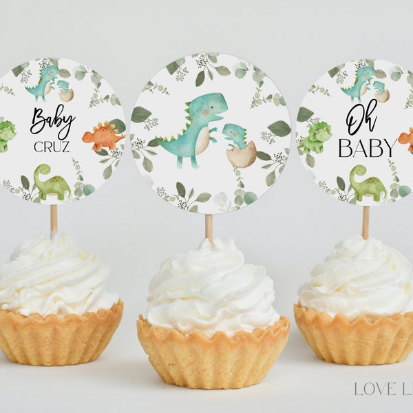 Dinosaur Cupacake Toppers, Dinosaur Baby Shower Cupcake Topper, Baby Dino Cupcake Picks, Boy Dino Baby Shower Decoration, PRINTABLE Template