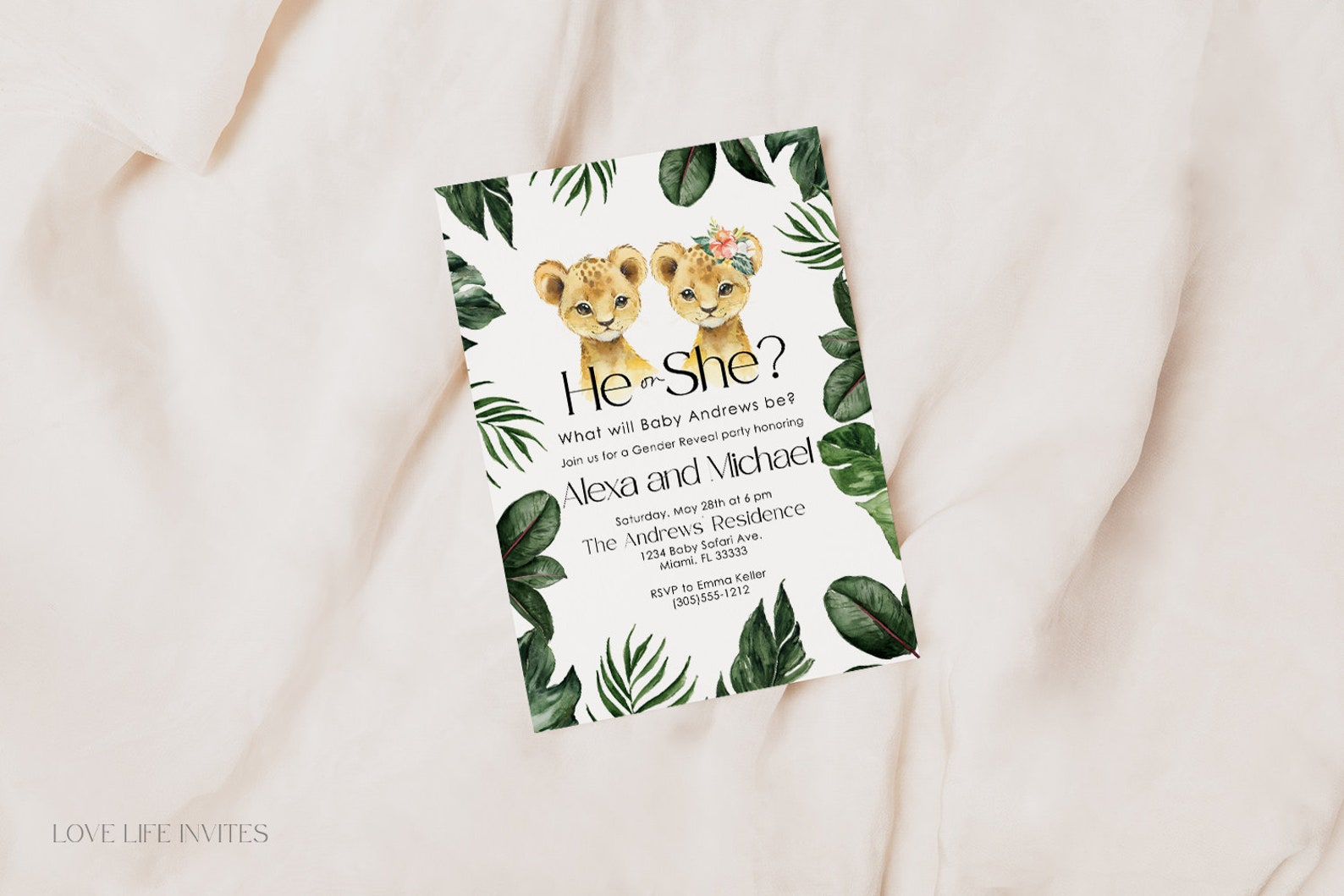 Safari Gender Reveal Invitation Tropical Gender Reveal Etsy