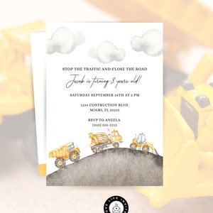 Construction Invitation, Construction Birthday Invitation, Dump Truck Party Invite 1st Birthday Printable template Digital Instant download