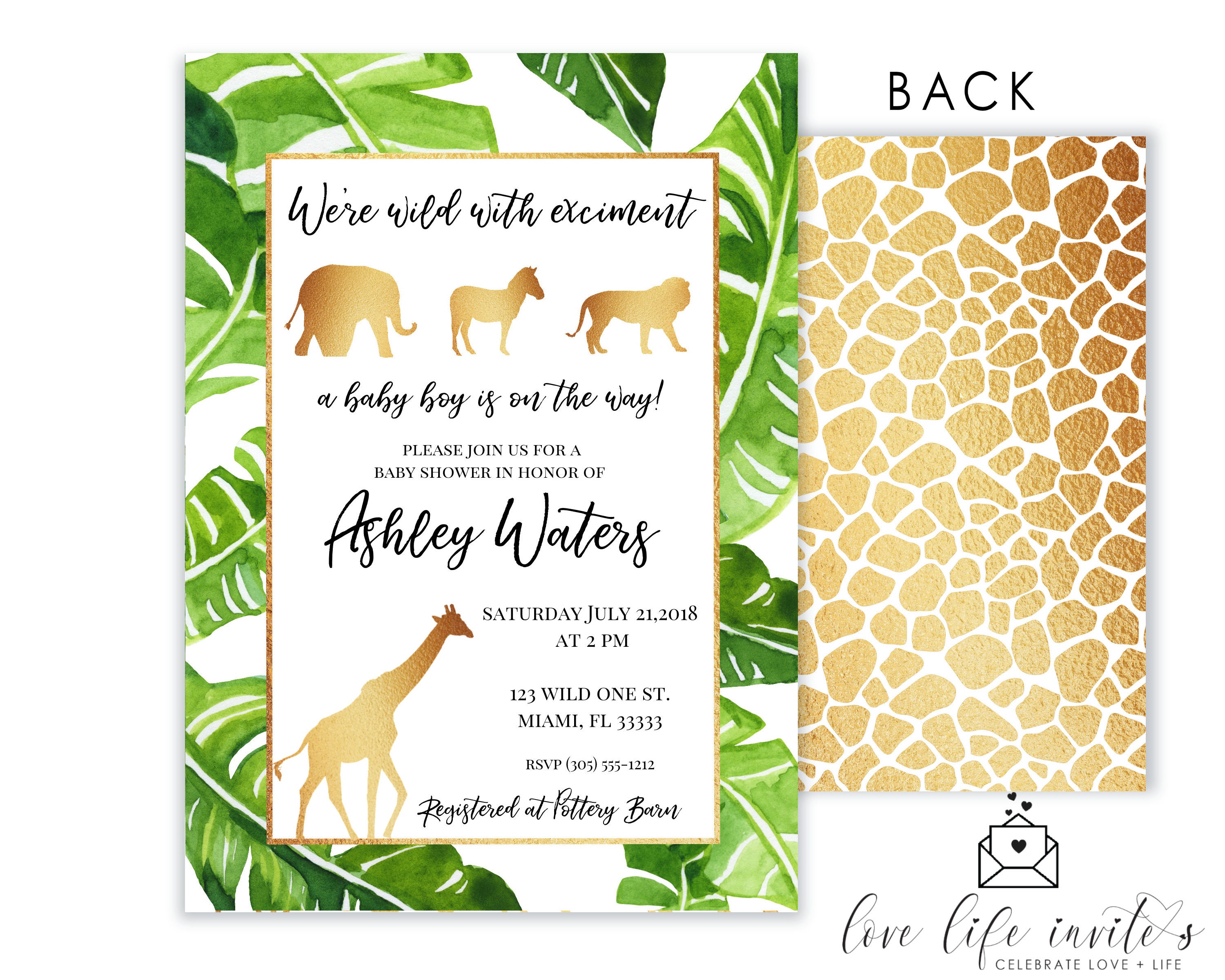 Safari Baby Shower Invitation Gold Safari Invitations Baby Boy Etsy