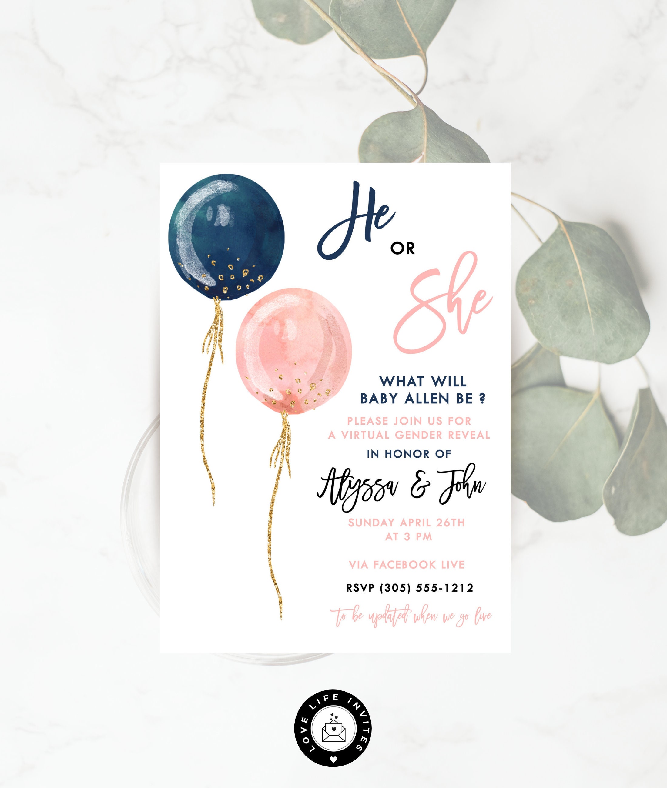 Gender Reveal Virtual Invitation, Boy or Girl, Online Gender Reveal I…