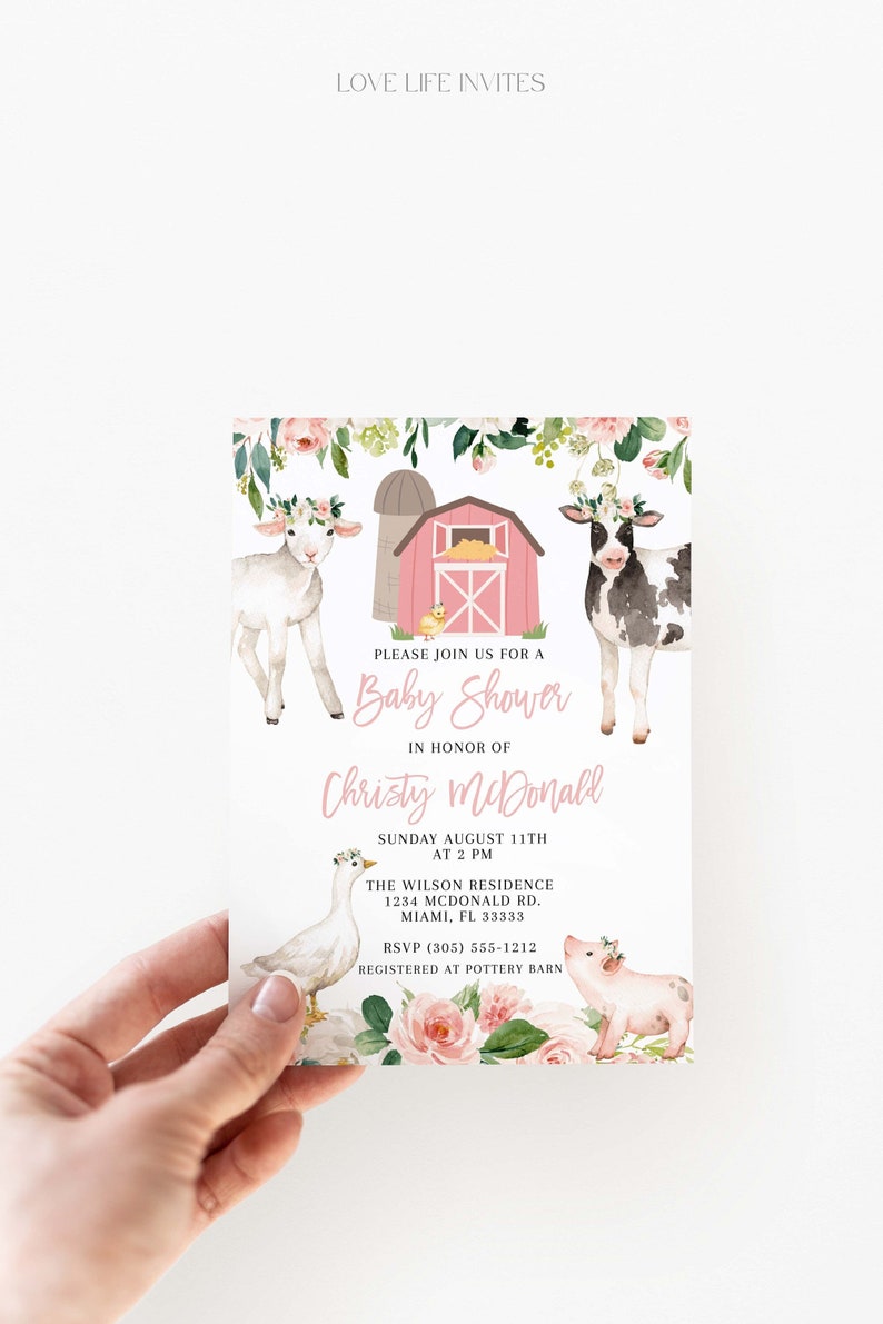 Farm Baby Shower Invitation Girl Baby Shower Invitation Etsy