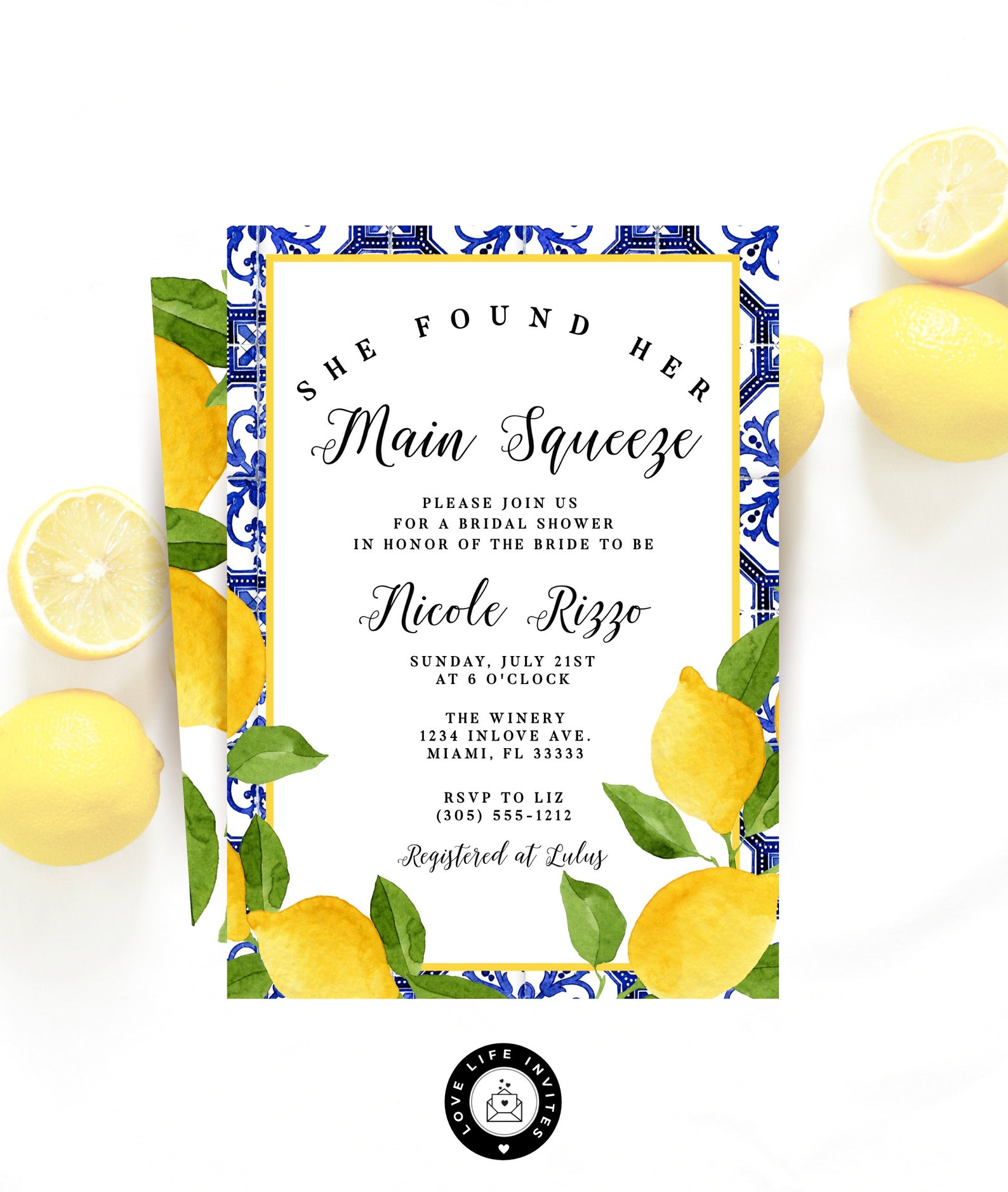 Lemon Bridal Shower Invitation Template Printable Floral Main Etsy