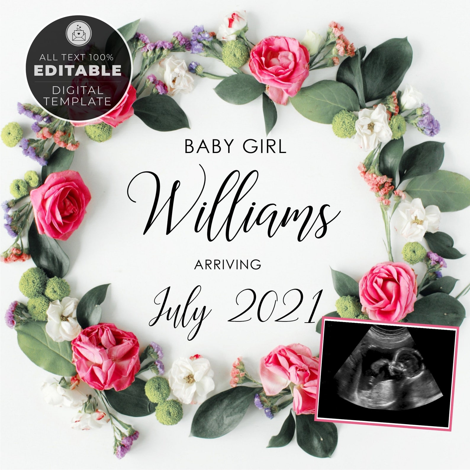 Baby Girl Pregnancy Announcement Digital Download Digital Etsy