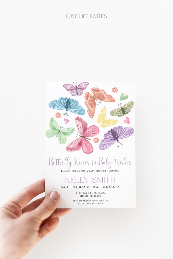 Butterfly Baby Shower Invitation Butterfly Kisses and Baby Etsy