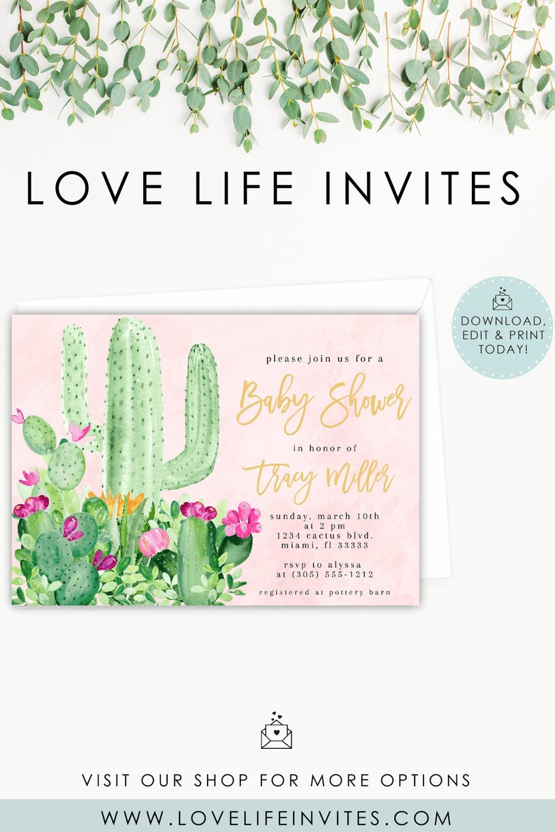 Fiesta Baby Shower Invitation Cactus Baby Shower Invite Etsy