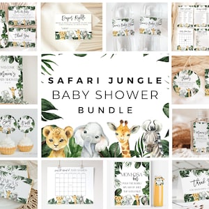 Safari-Tier-Babyparty-Bundle, bearbeitbares Safari-Babyparty-Einladungsset, Dschungeltier-Babyparty, geschlechtsneutral, digitaler Download
