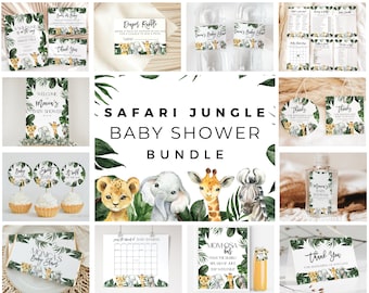 Safari Baby Shower Bundle Jungle Baby Shower Invitation Set Safari Animals Baby Shower Signs Baby Shower Games Wild One Baby Shower Template