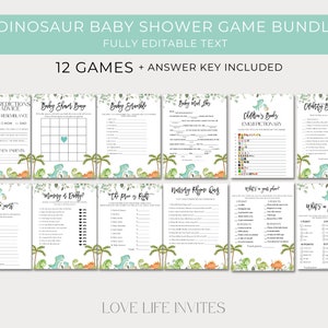 Dinosaur Baby Shower Games Bundle, Dino Baby Shower Games, Baby Dinosaur Baby Shower Games Bundle, Greenery Jungle Dinosaur, Editable Games