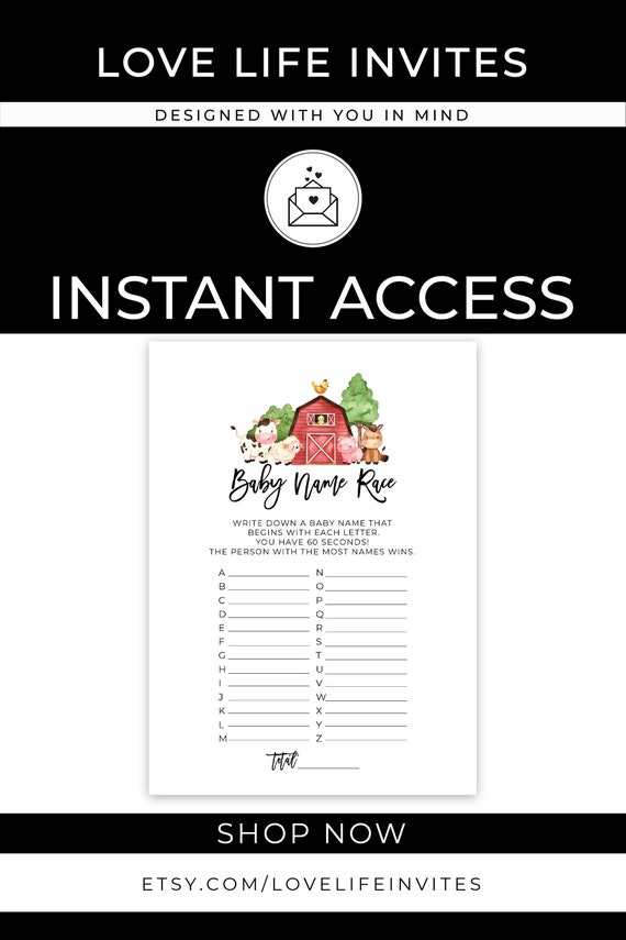 Virtual Baby Shower Games Editable Baby Name Race Game Etsy