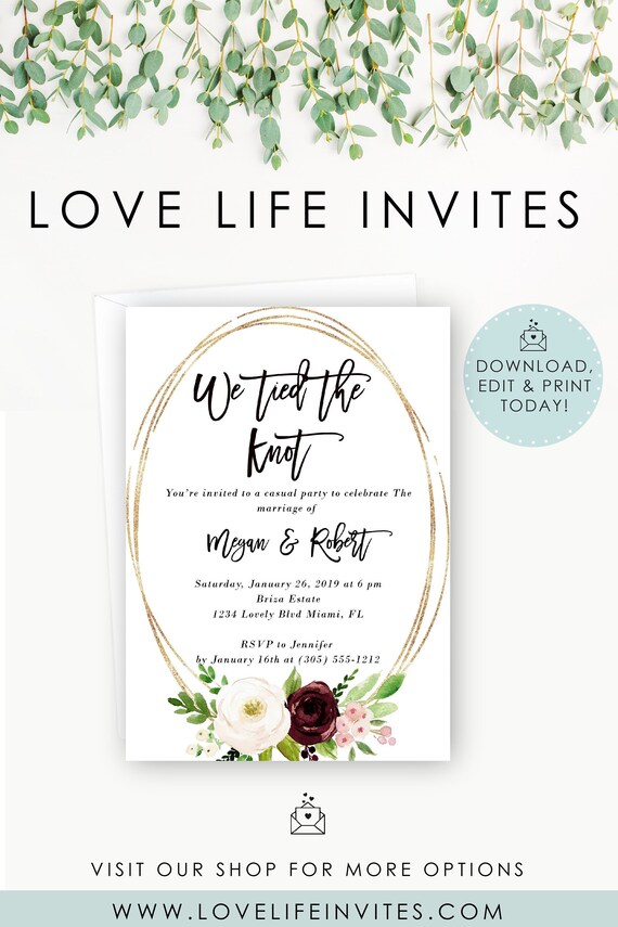 Elopement Announcement Reception Invitation Just Married Etsy
