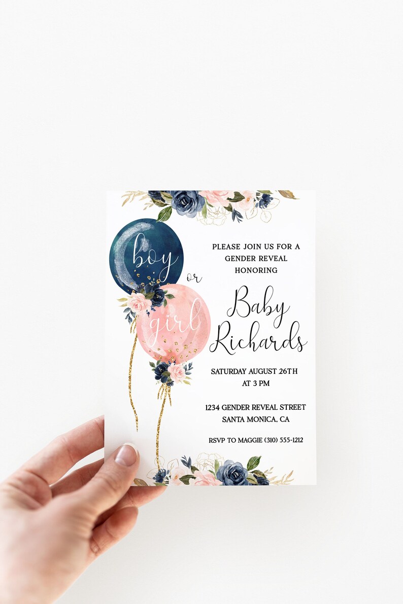 Gender Reveal Invitation Gender Reveal Invite Floral Gender Etsy