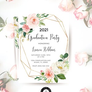 Blush Pink and Gold Graduation Invitation, Graduation Party Invitation Template, High School Graduation Invite, College Grad Party