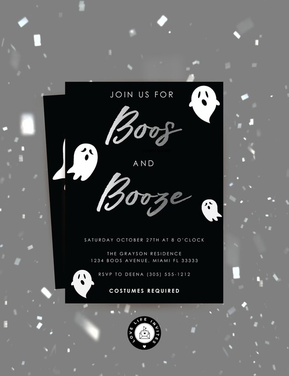 Halloween Party Invitation for Adult | Boos and Booze Party Invite Digital | Spooky Invitation | Halloween Evite | Editable Printable Corjl