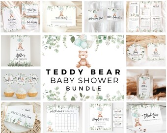Editable Bear Baby Shower Bundle We can Bearly Wait Invitation Teddy Bear Theme Baby Shower Invites Shower Games Blue Baby Shower Invites