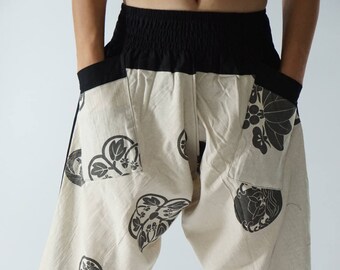 HC0418  Samurai Pants, Samurai Pants (Unisex) Elastic Waist ,Wrap pants