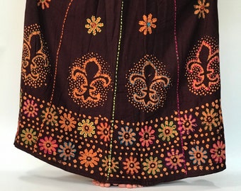 ID0219 Handstitch Indian Long Skirts for Women, Boho Indian Tie Dye Elastic Waist
