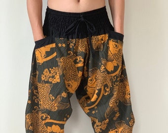 XL0026 Samurai pants,  Handmade pants, men&#39;s fashion, unisex Yoga Harem Pants  - elastic waistband