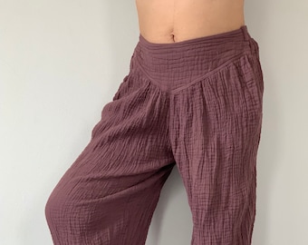 CG0025 Dusty Pink Cotton Gauze  Yoga Pants Super Soft, Elastic waist