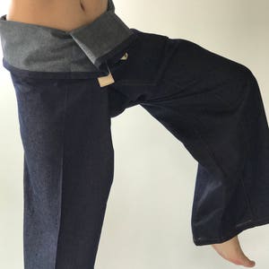 FJ0003 New Design Denim Jean Thai Fisherman Pants Wide Leg pants, Wrap pants, Unisex pants