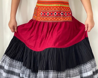 SH0083 Hamp Maxi Hmong elastic waist Skirt,Thailand Hmong Hill Tribe Maxi Skirt,Amazing Hilltribe skirts , made by Hilltribe fabric