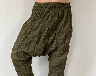 CG0063 ストライプコットンガーゼパンツ、カジュアルスーパーソフトパンツ、コットンガーゼパンツ