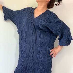 CG0325 Cotton Guaze Maxi Dress smock, Indigo dyed Thai cotton  / Cotton dress