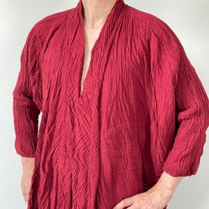CG0425 Unisex Open Front Kimono Double Gauze Baumwolle Langarm Kimono mit Taschen, Baumwollgaze Handgemacht Ethisch