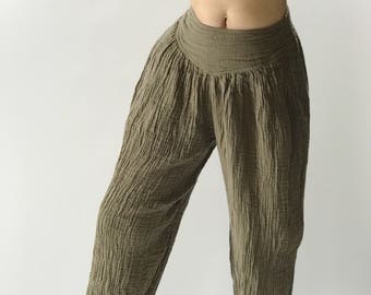 CG0056 Cotton Gauze  Yoga Pants Super Soft. Elastic waist in Olive color