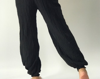 CG0073 Cotton Gauze Yoga Pants Super Soft. Elastic waist in Black color