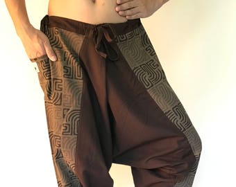 HR0519 Pantalones de harén unisex Pantalones caídos de entrepierna, pantalones de entrepierna baja, pantalones de harén para hombres, pantalones casuales holgados de cuerda boho