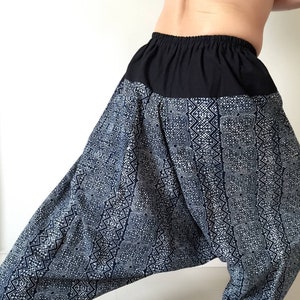 HL0121 Indigo Harem pants  Handmade pants, Thick Smock Waist Low Crotch, Women Yoga Harem Pants  - elastic waistband and cuffs - Fits all !