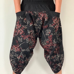 HC0118 Bamboo Leaves Samurai Pant with Elastic Waist, Samurai Pants